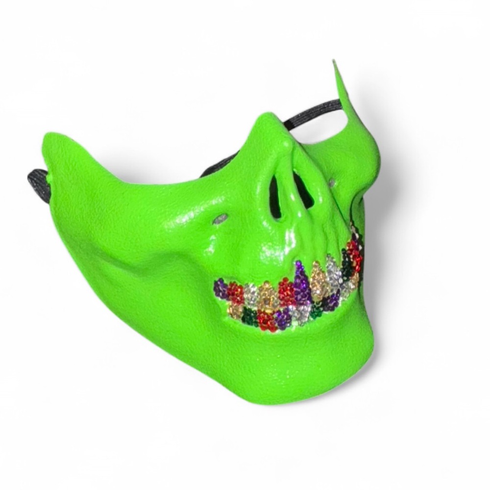 Joker Green Half Skull Mask With Blinged Out Crystal Grillz New